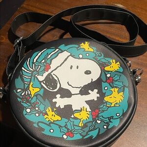 Snoopy Black Round Crossbody Bag